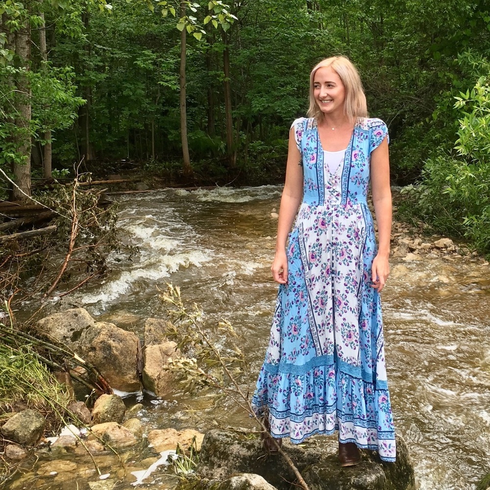 Jaase Carmen Floral Blue Maxi Gown with pockets